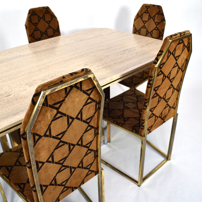 Vintage dining set in travertine and brass 1970