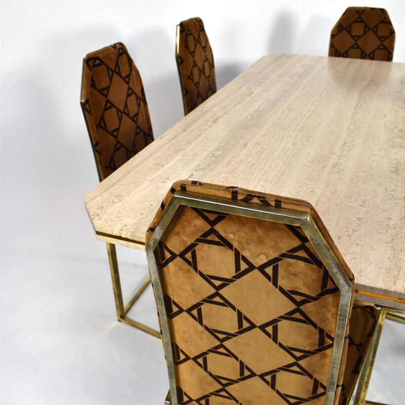 Vintage dining set in travertine and brass 1970