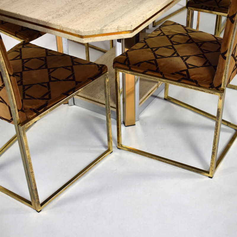 Vintage dining set in travertine and brass 1970