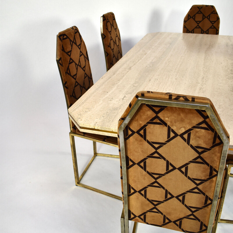 Vintage dining set in travertine and brass 1970