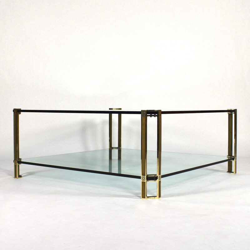 Vintage Peter Ghyczy solid brass and glass coffee table