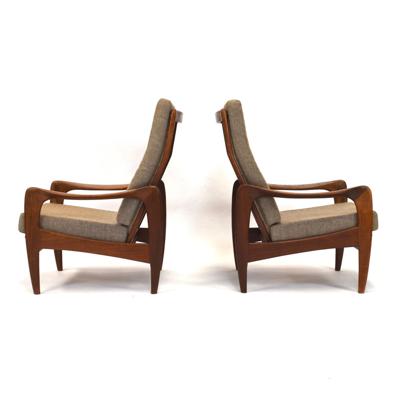 Pair of vintage De Ster Gelderland armchairs in teak and wool fabric