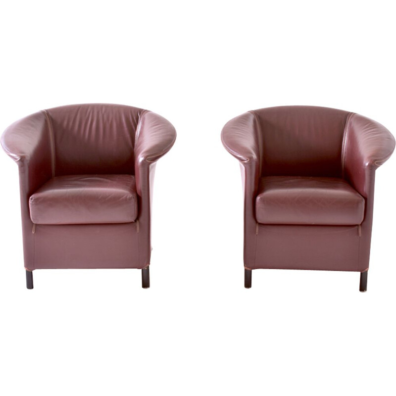 Pair of burgundy armchairs by Paolo Piva 