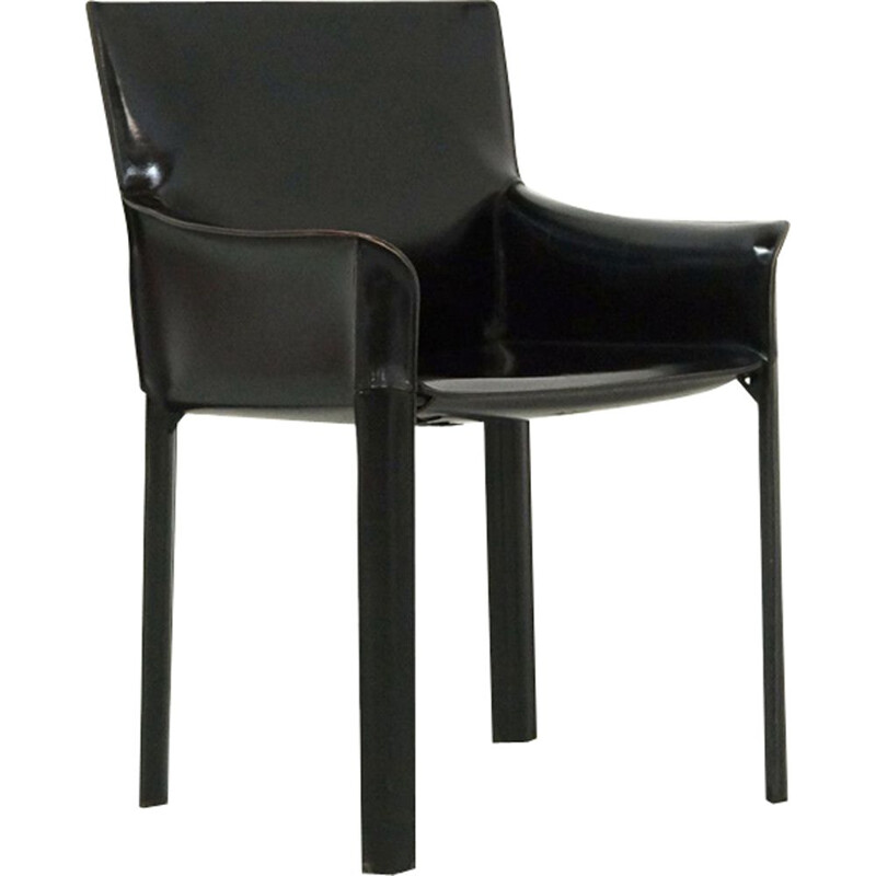 Vintage armchair in black leather by De Couro of Brazil