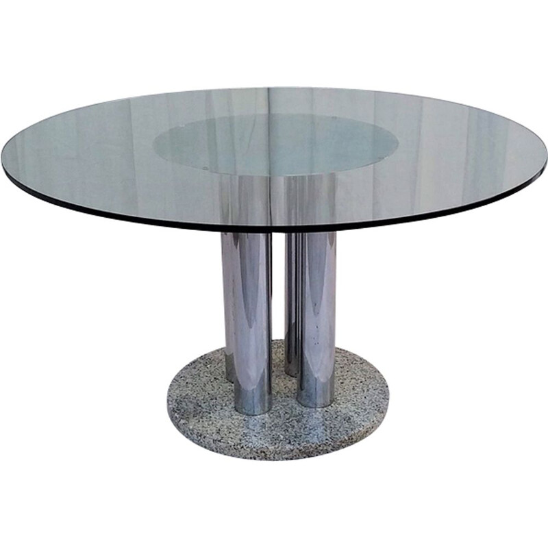 Vintage Italian round dining table in glass