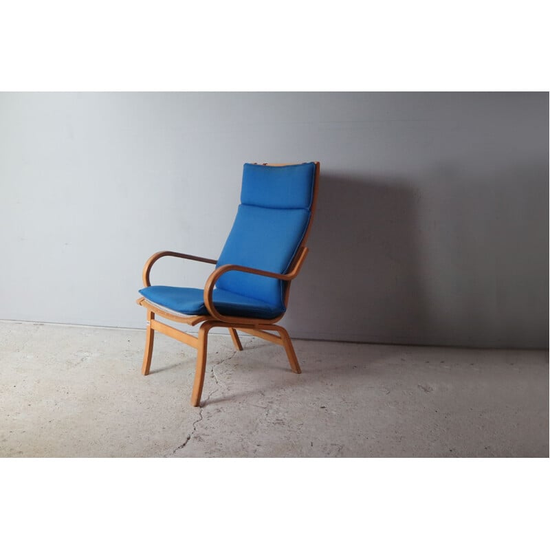 Vintage danish lounge chair with electric blue original upholstery 1970