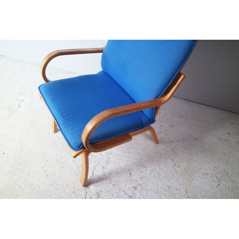 Vintage danish lounge chair with electric blue original upholstery 1970