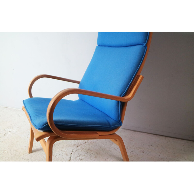 Vintage danish lounge chair with electric blue original upholstery 1970