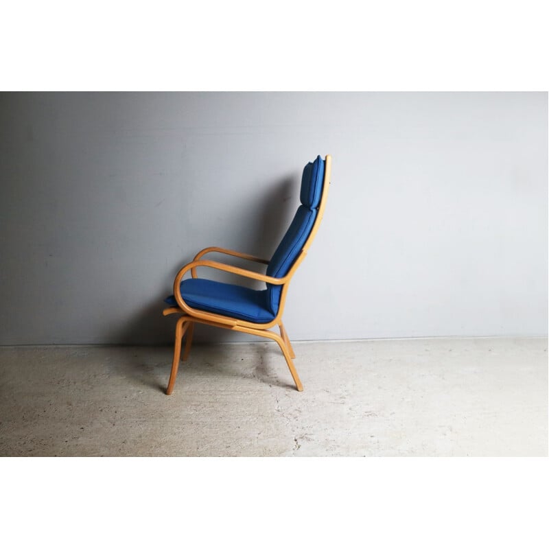 Vintage danish lounge chair with electric blue original upholstery 1970