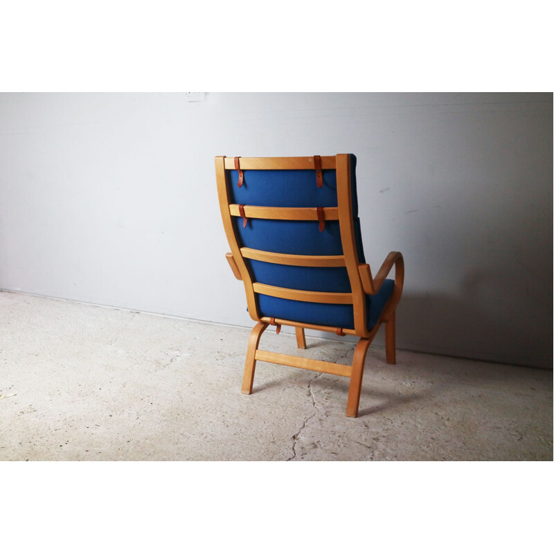 Vintage danish lounge chair with electric blue original upholstery 1970