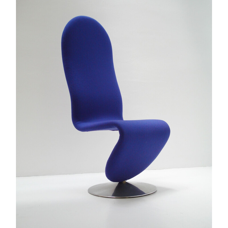 Ensemble de 4 chaises vintage système 1-2-3 de Verner Panton pour Fritz Hansen en tissu bleu et acier