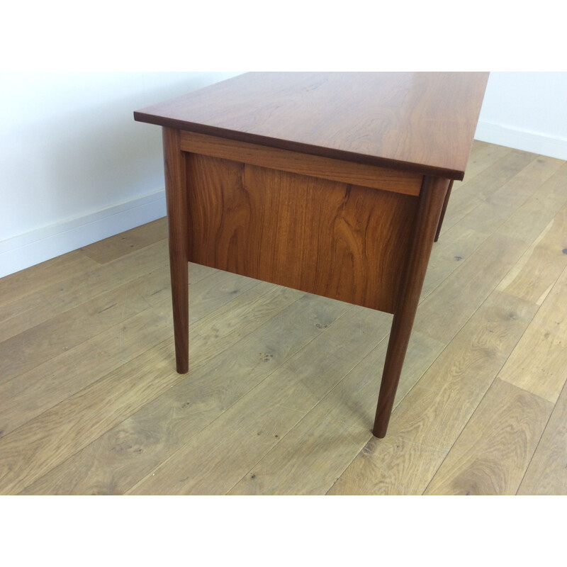 Vintage brown teak desk with 6 drawers 1960