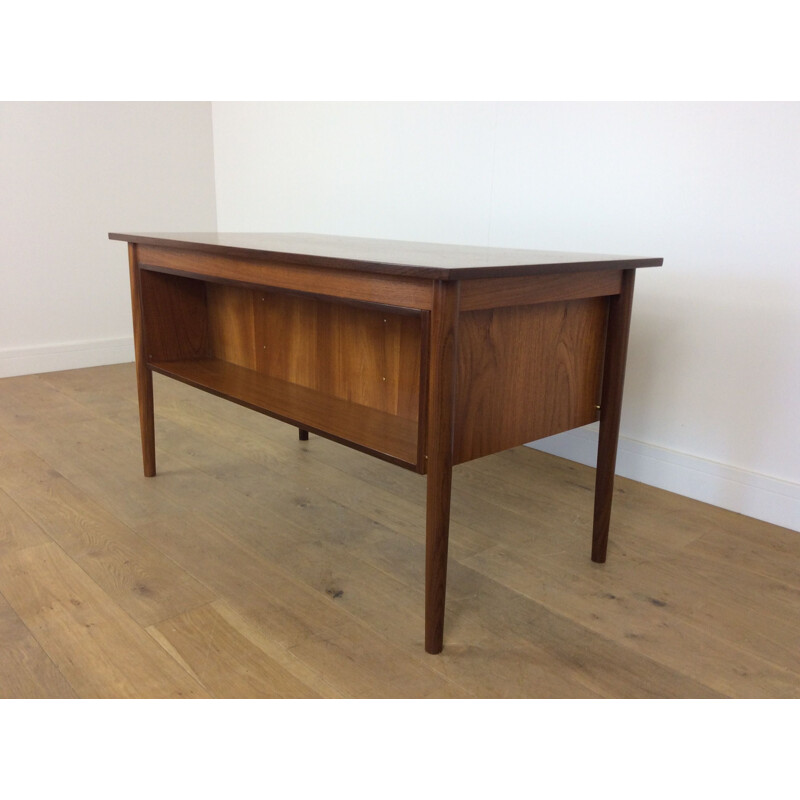 Vintage brown teak desk with 6 drawers 1960