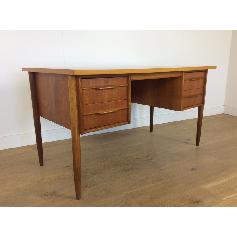 Vintage brown teak desk with twin drawers 1960