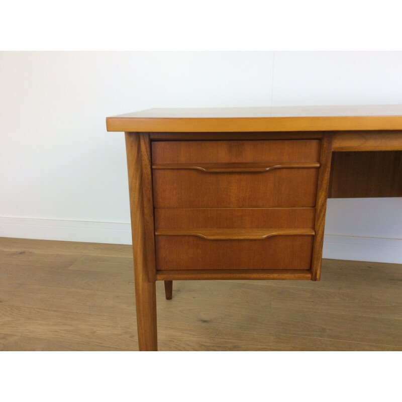 Vintage brown teak desk with twin drawers 1960