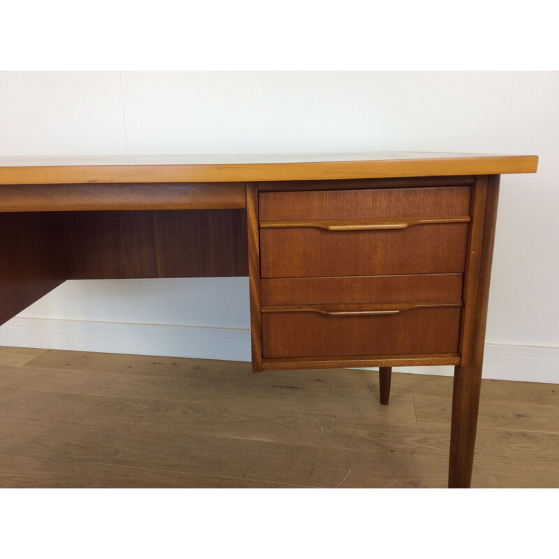 Vintage brown teak desk with twin drawers 1960