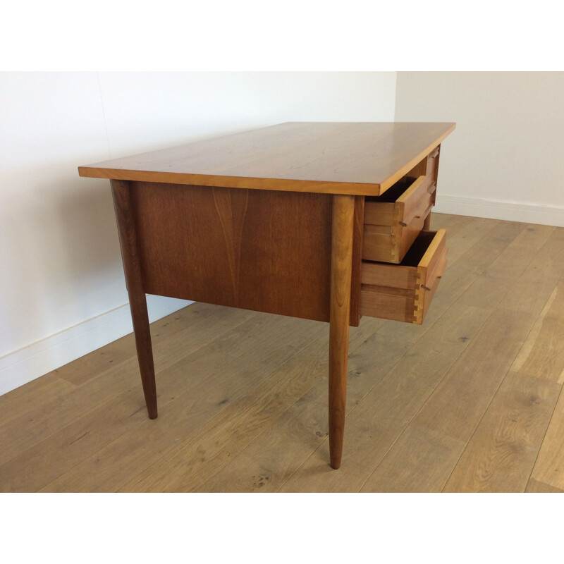 Vintage brown teak desk with twin drawers 1960