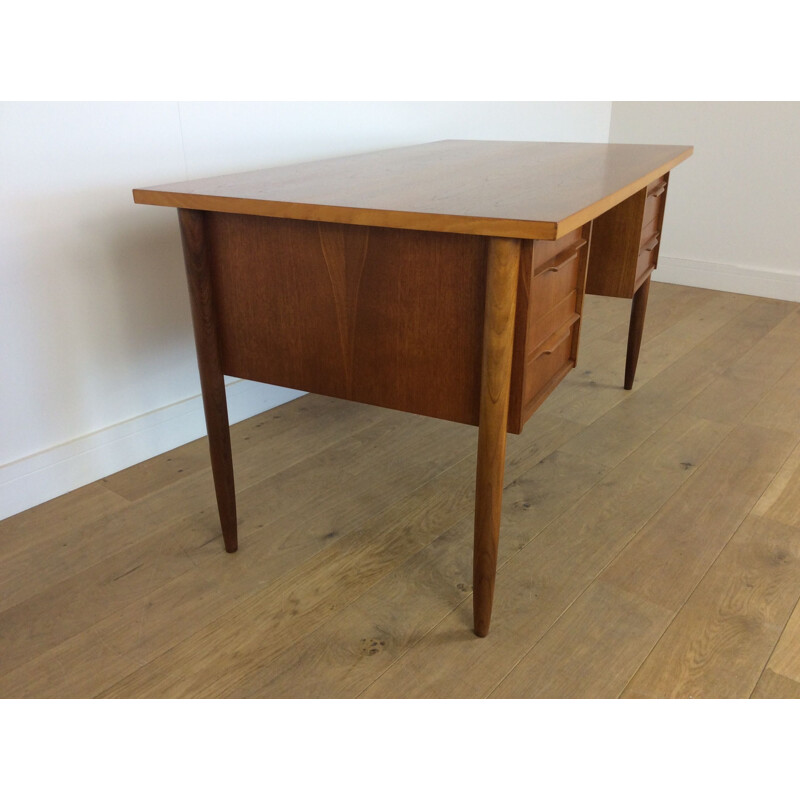 Vintage brown teak desk with twin drawers 1960