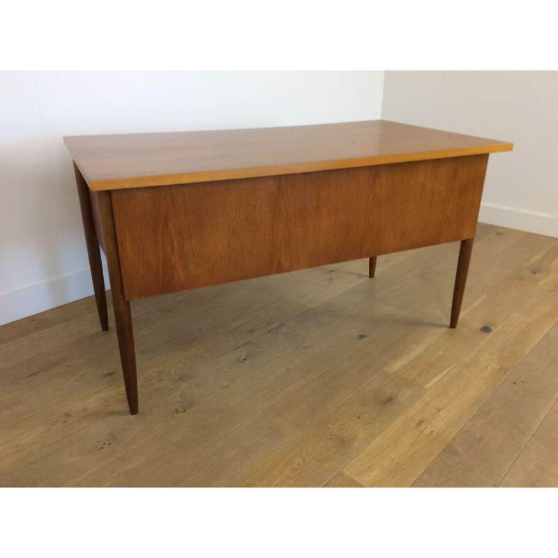 Vintage brown teak desk with twin drawers 1960