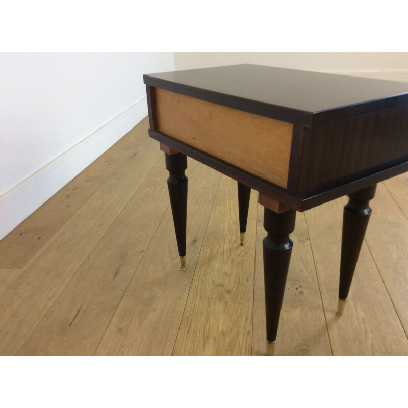 Pair of vintage mahogany and brass bedside tables, Italy 1960