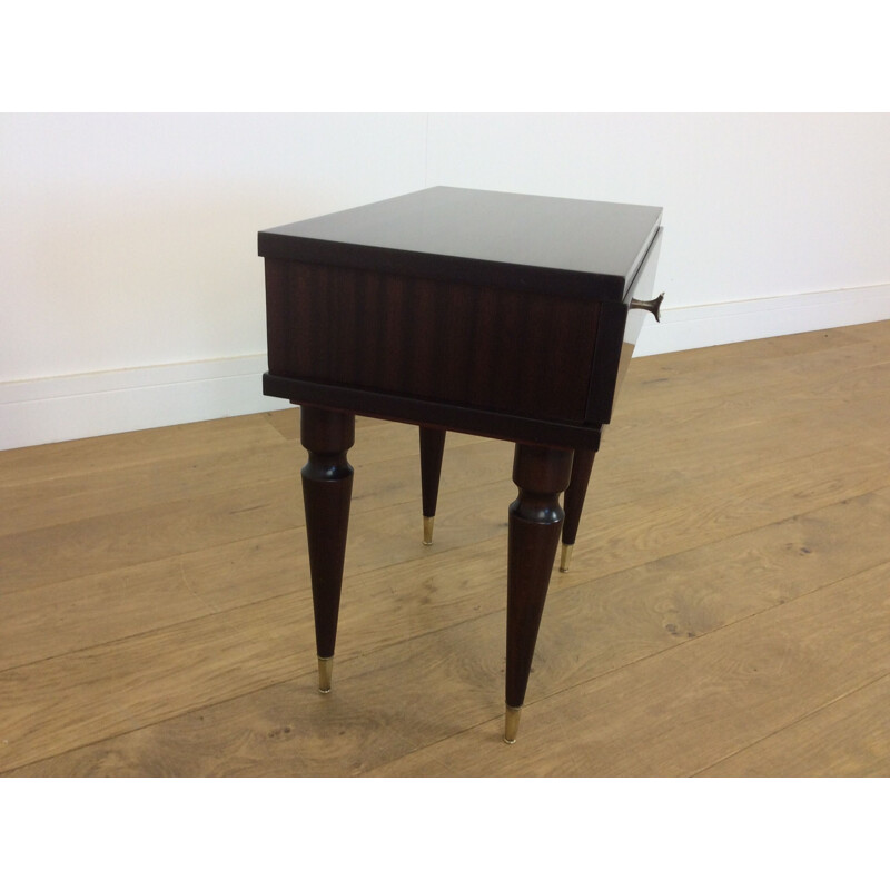 Pair of vintage mahogany and brass bedside tables, Italy 1960