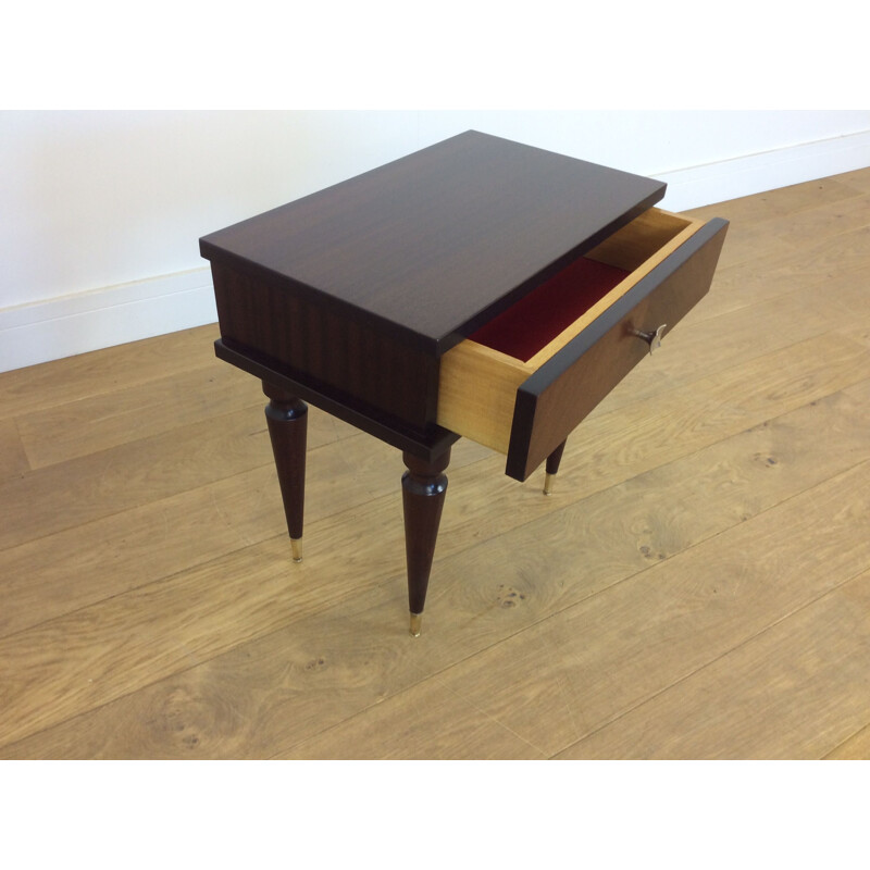 Pair of vintage mahogany and brass bedside tables, Italy 1960