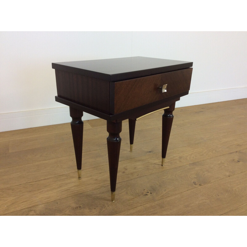 Pair of vintage mahogany and brass bedside tables, Italy 1960