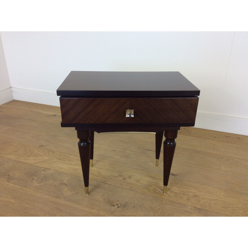 Pair of vintage mahogany and brass bedside tables, Italy 1960