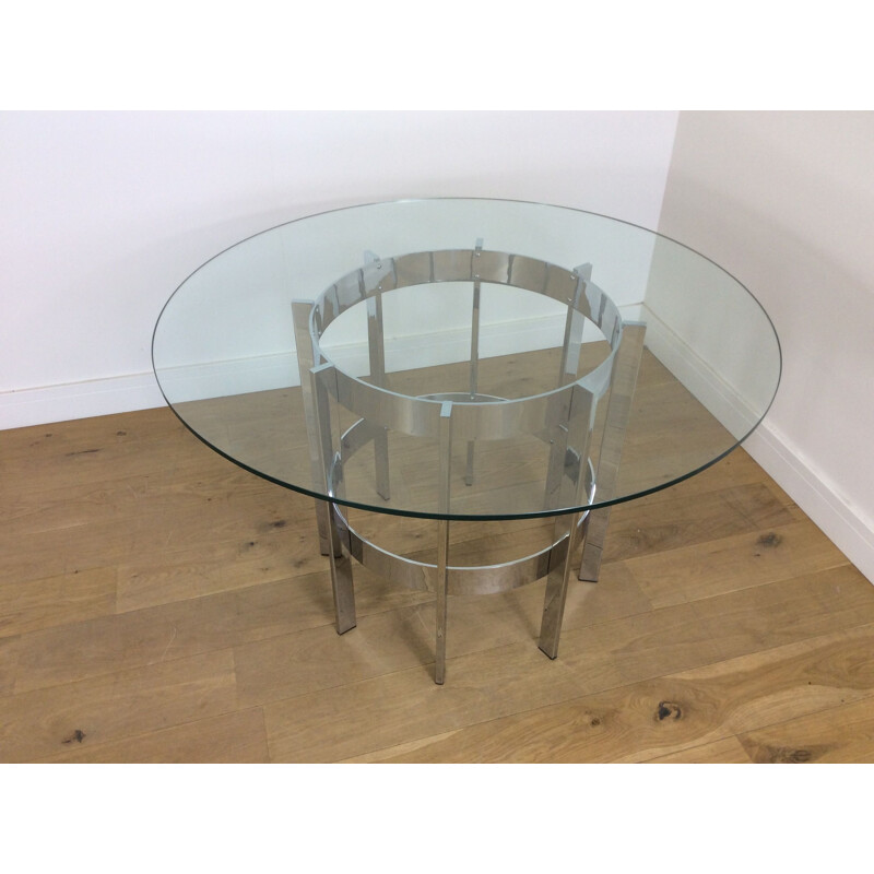 Table vintage pour Merrow Associates en verre et chrome 1970