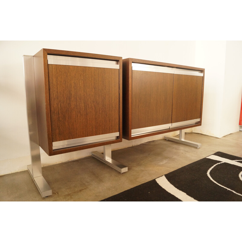 Vintage sideboard for Ligne Roset in teak and aluminum 1970