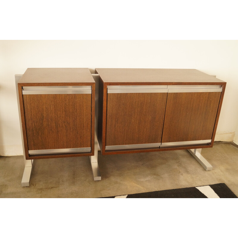 Vintage sideboard for Ligne Roset in teak and aluminum 1970