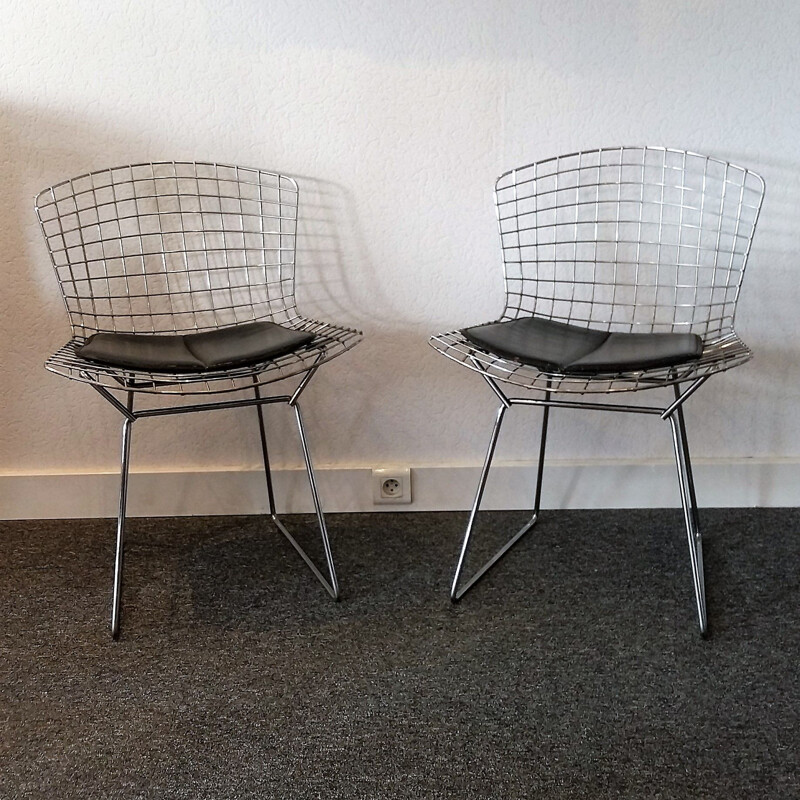 Set of 2 vintage chairs 420C in chrome by Harry Bertoia steel wire