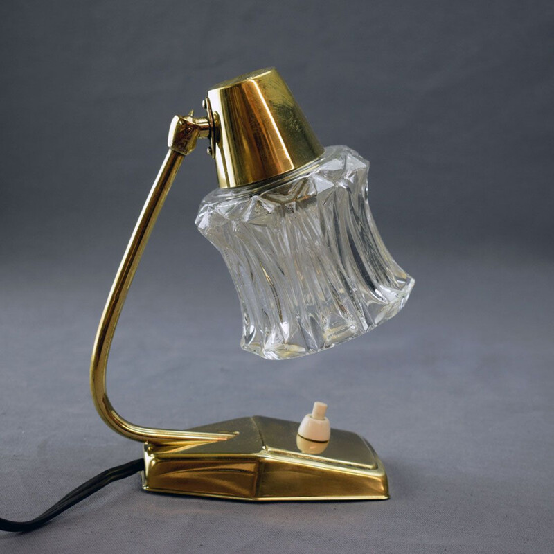 Lampe vintage en laiton et abat-jour en verre