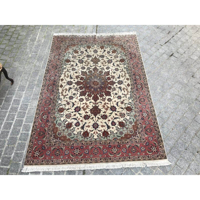 Vintage Persian Tabriz rug in wool and silk