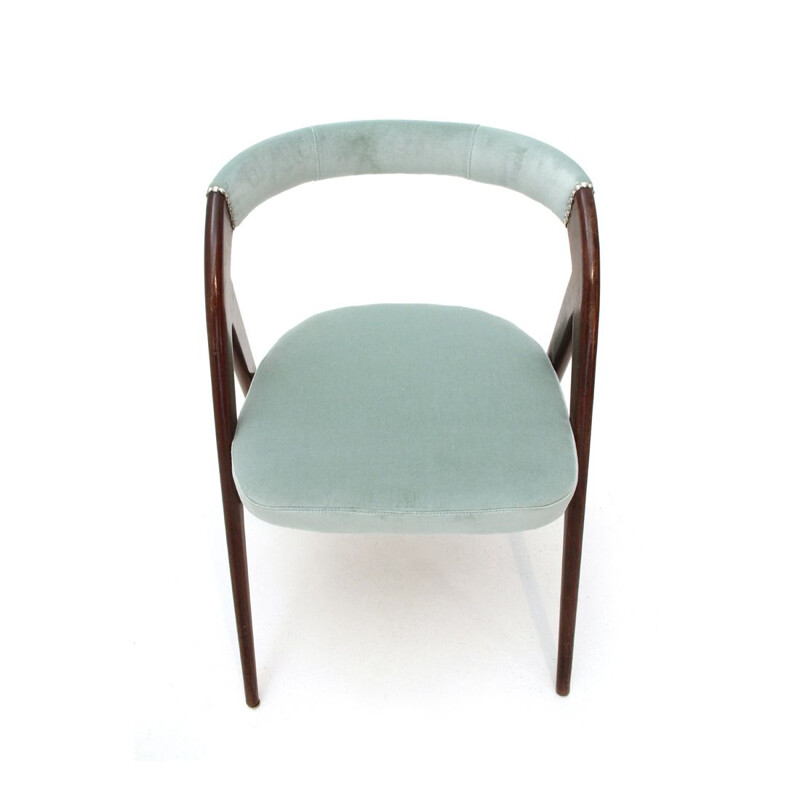 Set of 2 vintage Italian chairs in azure velvet