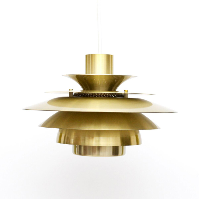 Vintage Danish pendant lamp "Verona" in golden brass by Jeka