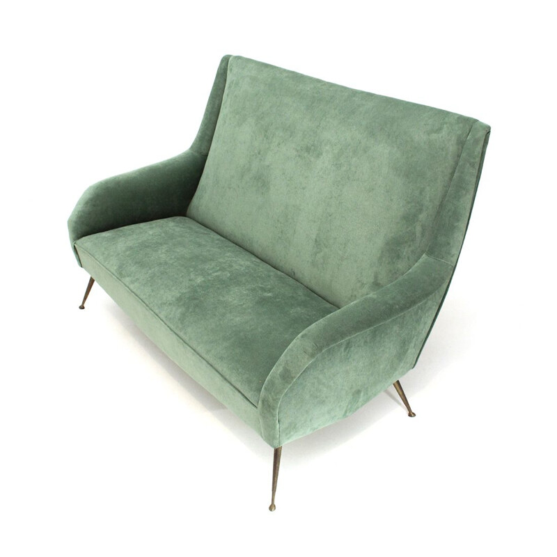 Vintage Italian 2-seater sofa in green velvet