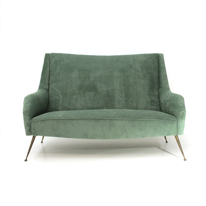 Vintage Italian 2-seater sofa in green velvet