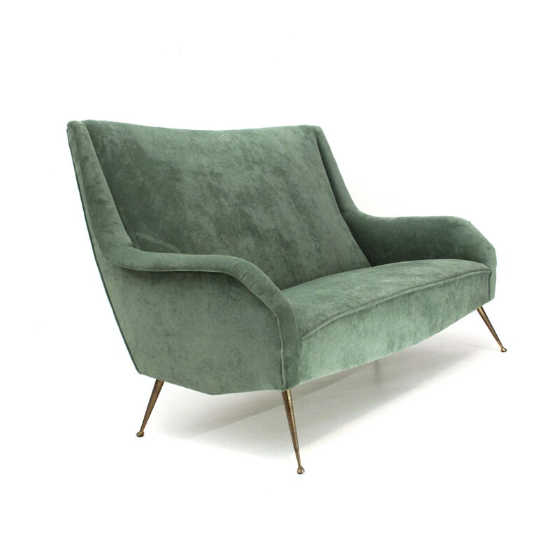 Vintage Italian 2-seater sofa in green velvet