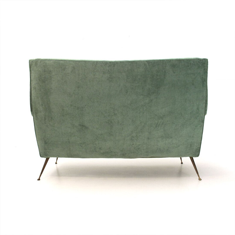Vintage Italian 2-seater sofa in green velvet