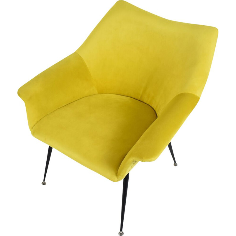 Vintage Shell armchair in yellow velvet