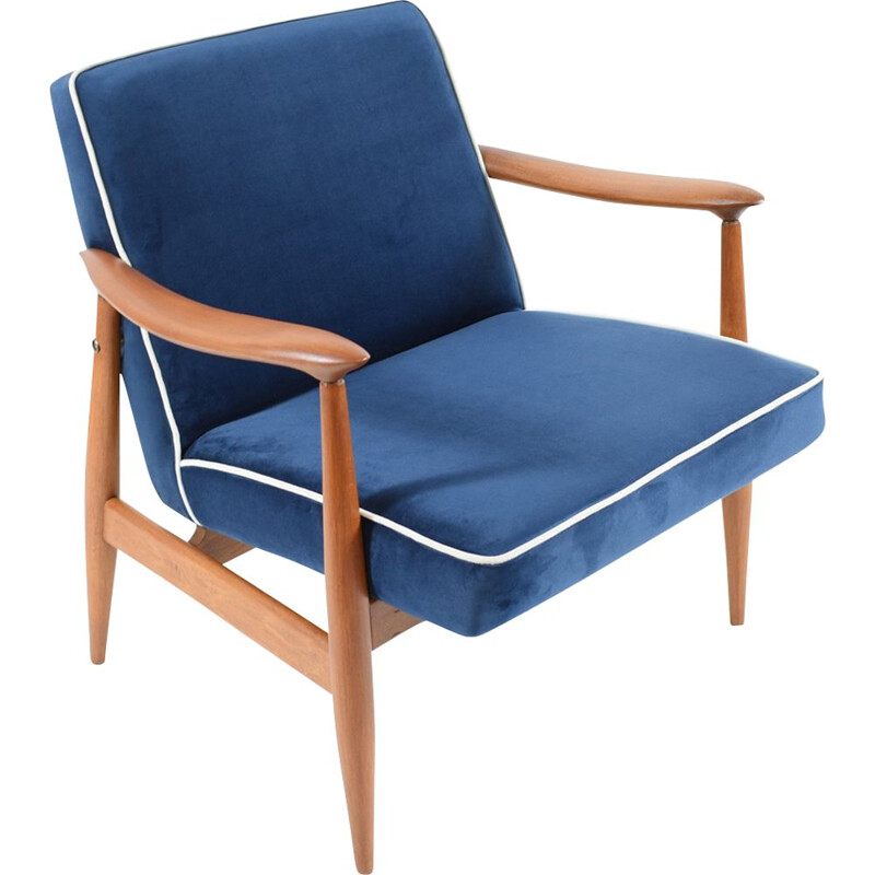 Vintage blue velvet Warsaw armchair