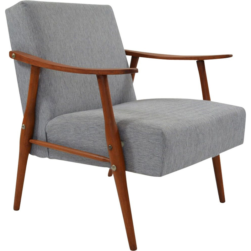 Vintage Czechoslovakian armchair in grey fabric