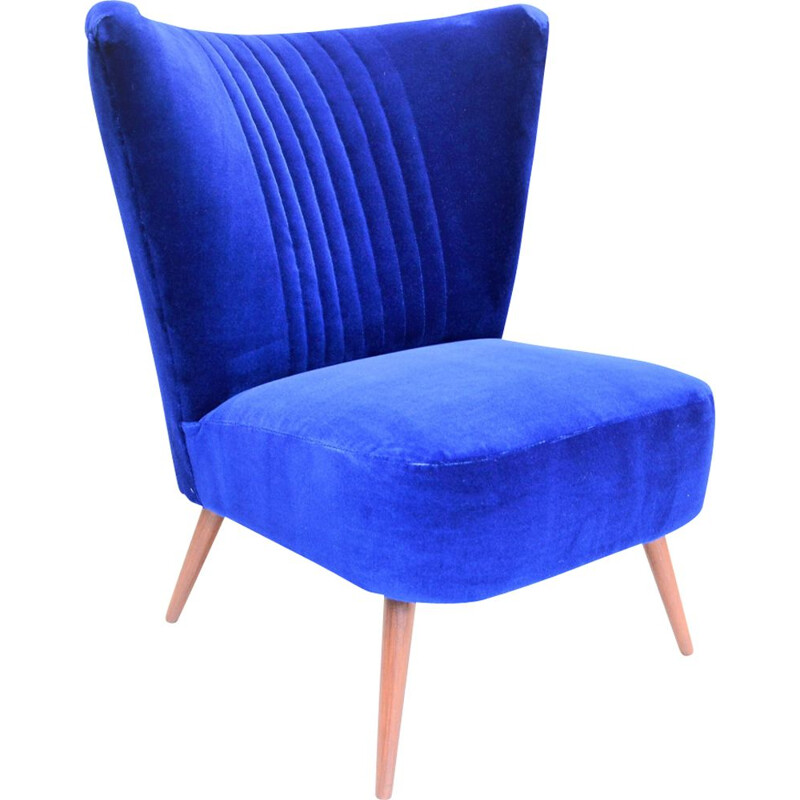 Vintage blue velvet Cocktail armchair