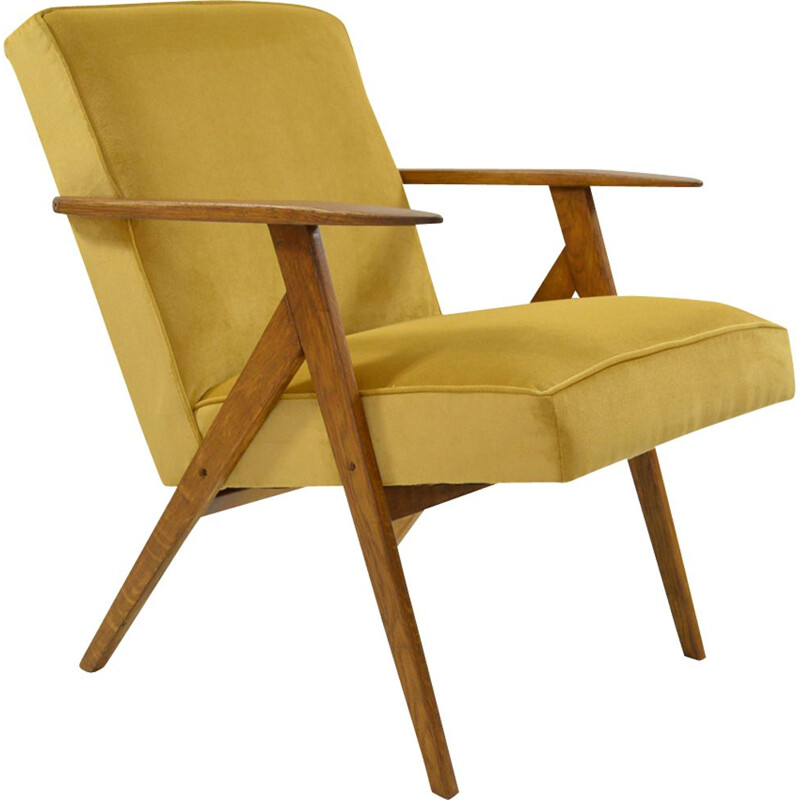 Vintage yellow velvet KOMPAS armchair