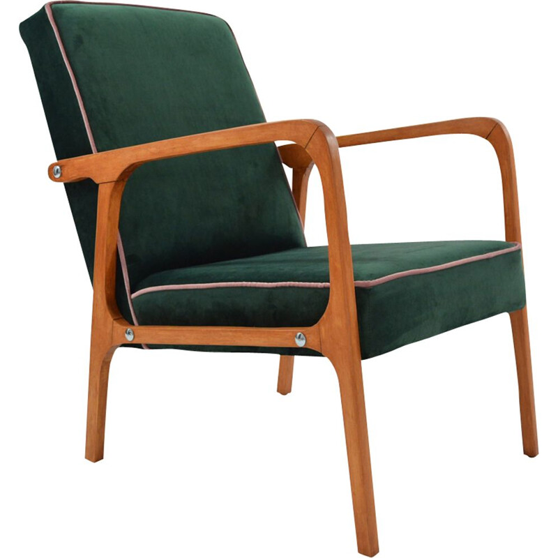 Fauteuil vintage KADR en velours vert et en bois 1960