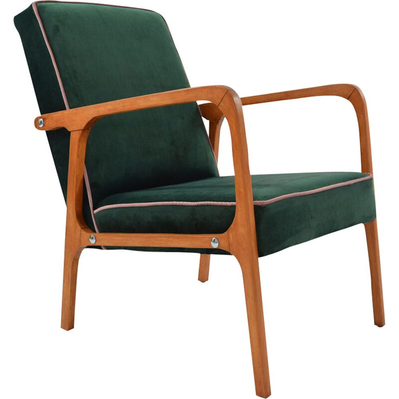 Vintage KADR armchair in green velvet and wood 1960