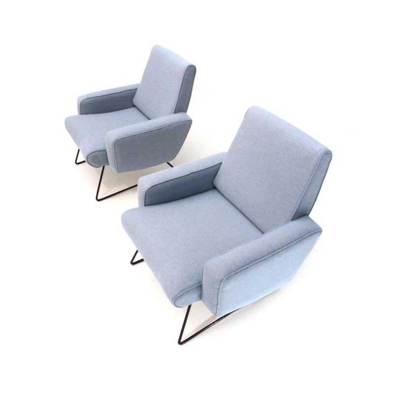 Suite de 2 fauteuils italiens vintage en tissu bleu