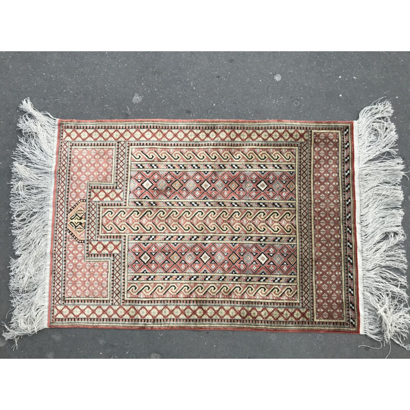 Small vintage Turkish carpet in fine silk