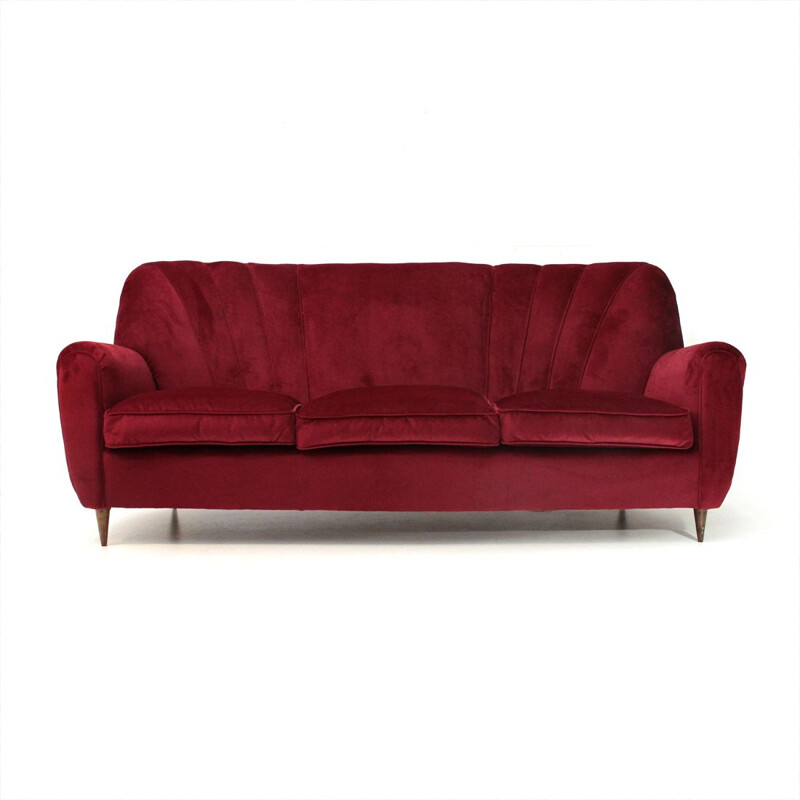 Vintage Italian 3-seater sofa in red velvet